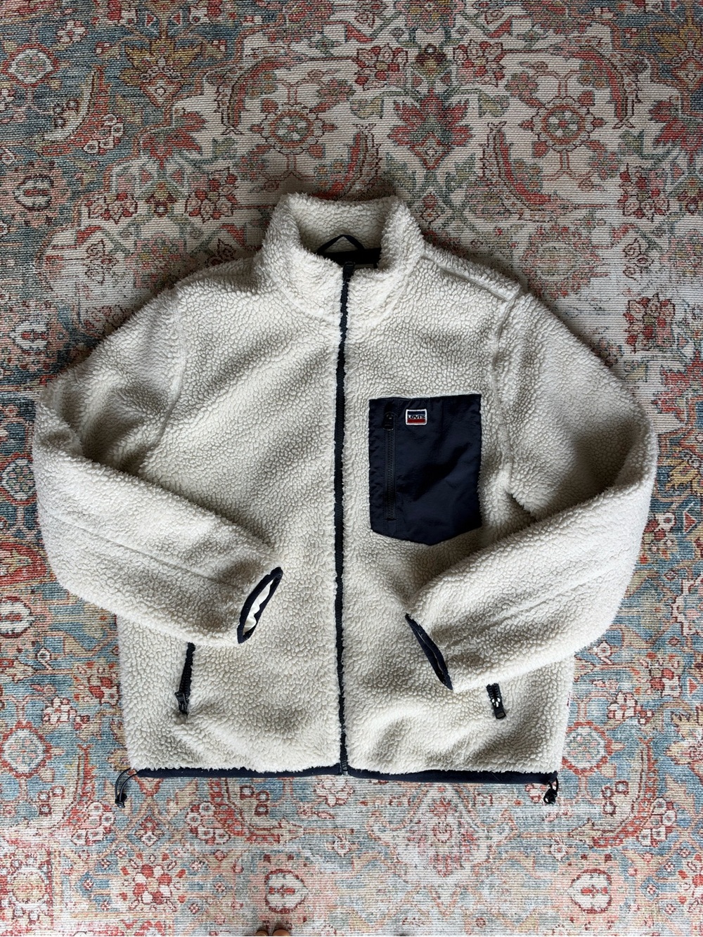 Levi's Cream Sherpa Jacket with Navy Chest Pocket